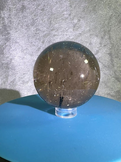 Rutile Quartz Sphere. Gorgeous Smoky Quartz With Stunning Golden Rutile Inclusions. High Quality Display Sphere.