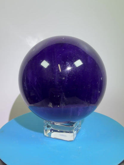 Purple Fluorite Sphere. 71mm. Stunning Purple Fluorite With Rainbows. Amazing Rare Color Display Sphere.