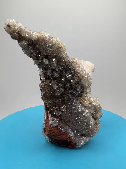 Silver Diamond Calcite Specimen. Amazing Silver And Red Druzy Flash! Beautiful Calcite Cluster On Matrix. High Quality Display Piece