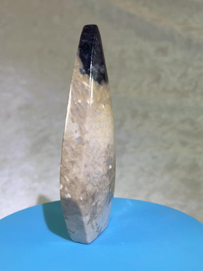 Palm Root Agate Freeform Flame. Gorgeous Fossilized Black Palm Root Agate. Very Unique Crystal Flame.