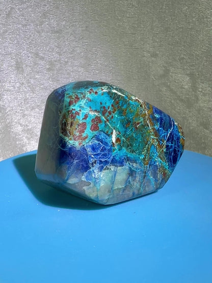 Shattuckite Polished Freeform. Gorgeous Blue Mineral From Namibia. Very Unique And Special Display Crystal.