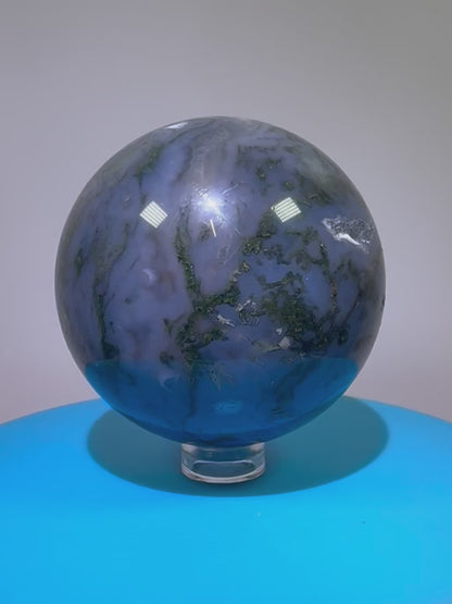 Moss Agate Sphere. 62mm. Beautiful Druzy Blue Moss Agate. Rare Colors With Gorgeous Patterns.