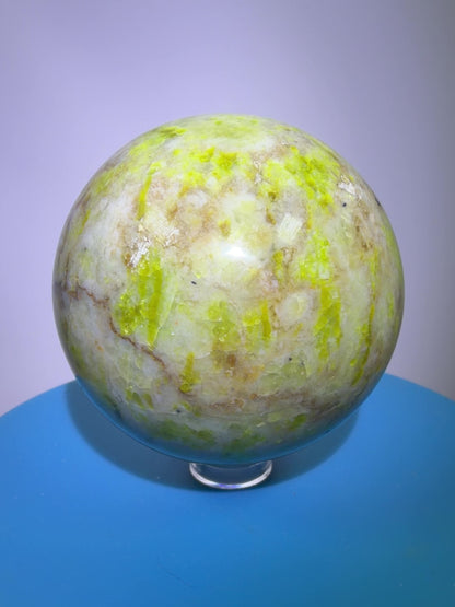 Green Opal Sphere From Madagascar. 62mm. Gorgeous Shades Of Green. Beautiful Display Crystal.