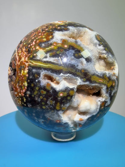 Ocean Jasper Sphere. 67mm. High Quality Druzy Display Crystal. Beautiful Peach Sugar Druzy