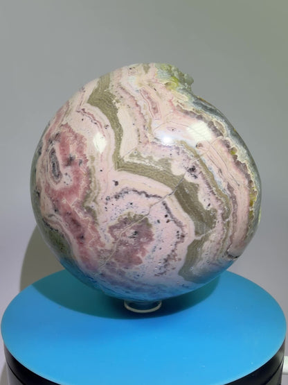Rhodochrosite Crystal Sphere. 92mm. XL Rare Druzy Display Sphere. Amazing Druzy And Banding