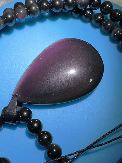 Rainbow Obsidian Pendant. Gorgeous Teardrop Cabochon. Custom Made Beaded Necklace. High Quality Jewelry