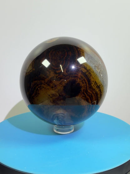 Silk Agate Sphere. 66mm. Druzy Banded Agate From Madagascar. Stunning Colors And Patterns On This Display Sphere.