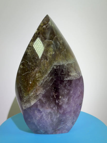 Amethyst Cacoxenite Flame. Stunning Purple Smoky Amethyst Polished Flame From Brazil. Beautiful Amethyst Display Crystal