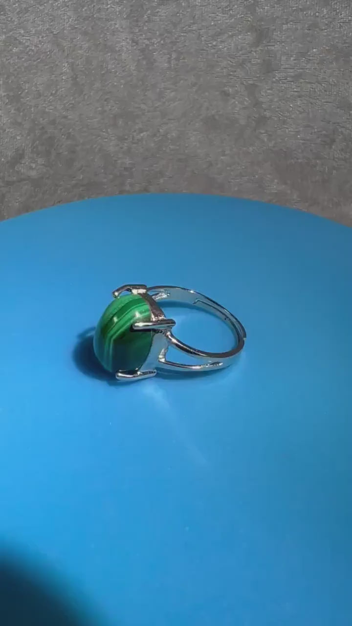 Beautiful Malachite Crystal Ring. Adjustable S295 Silver Ring. Stunning Green With Incredible Patterns.