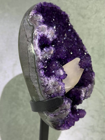 Amethyst And Calcite Geode. World Class Uruguayan Specimen. Gorgeous AA Quality Statement Piece! Custom Made Stand