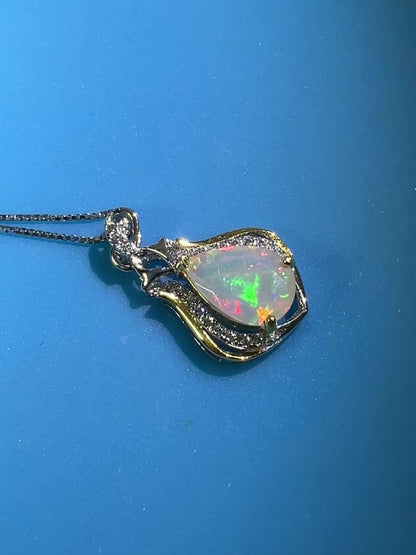 Opal Teardrop Pendant. S925 Silver Setting And Necklace. Incredible Play Of Color. Gorgeous High Quality Crystal Jewelry.