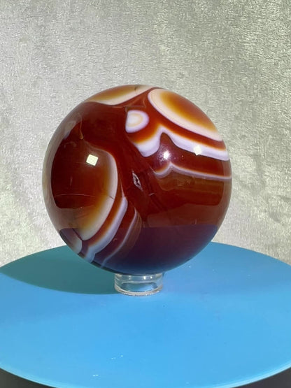 Carnelian Agate Sphere. 60mm. Incredible Colors And Banding