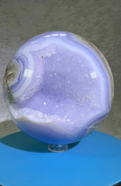 Blue Lace Agate Sphere. 83mm. Large Sugar Druzy Blue Lace Sphere. Stunning Collectors Piece.
