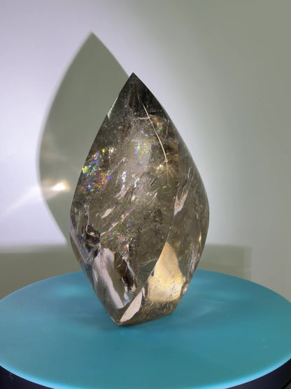 Smoky Quartz Crystal Flame. Huge Rainbows! Gorgeous Polished Flame From Brazil. Beautiful Display Crystal
