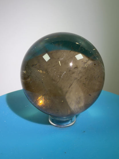 Rutile Quartz Sphere. 46mm. Unique Smoky Quartz With Stunning Golden Rutile Inclusions.