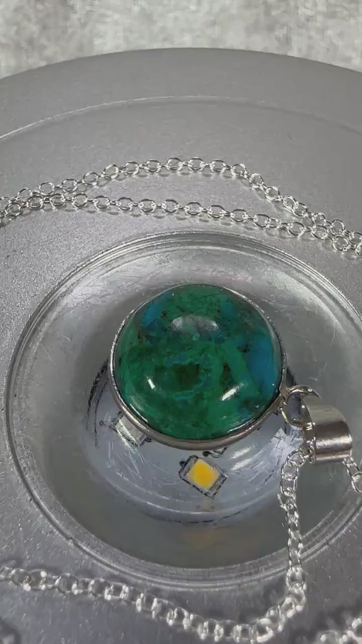 Natural Azurite Chrysocolla Pendant. Beautiful Crystal Necklace