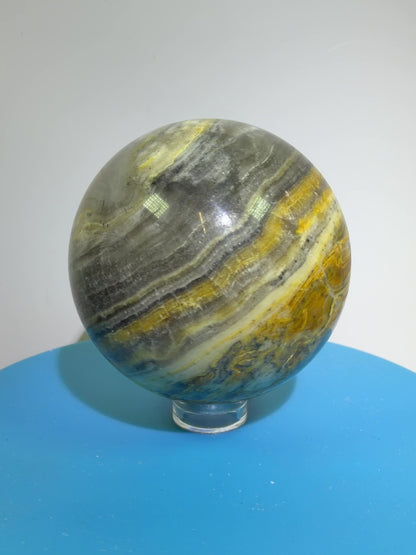 Banded Agate Sphere From Brazil. 57mm. Rare Colors And Patterns On This High Quality Display Sphere