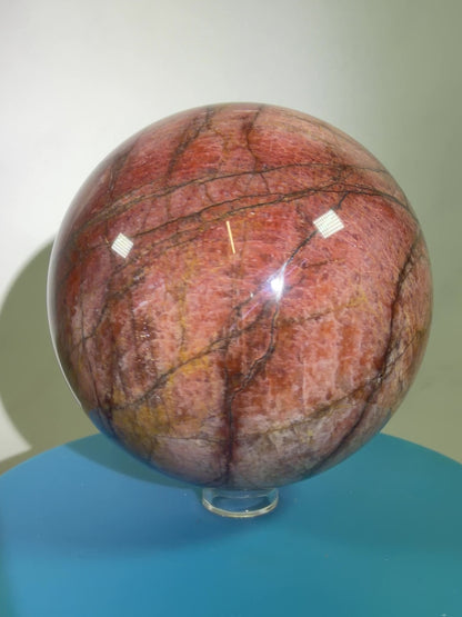 Pink Amazonite Crystal Sphere. 76mm. Stunning Colors And Flash. Gorgeous Rare Display Sphere.