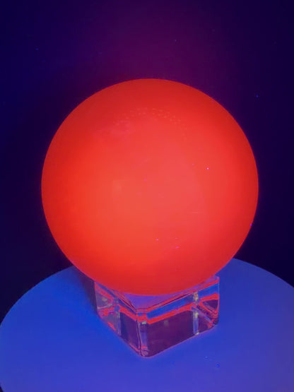 Mangano Calcite Sphere. 70mm. Very Intense Orange UV Reaction. Large High Quality Display Crystal.