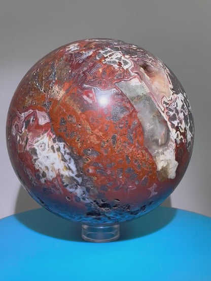 Mexican Crazy Lace Agate Sphere. 78mm. Deep Rich Colors With Stunning Patterns. Large Display Sphere.