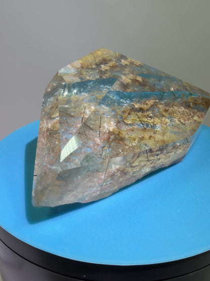 Garden Quartz Polished Freeform. Gorgeous Tourmaline And Scenic Quartz From Brazil. Very High Quality Lodolite Freeform.