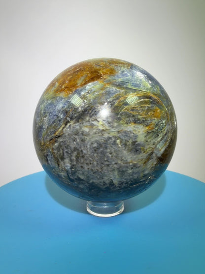 Kyanite Crystal Sphere. 58mm. Amazing Blue Kyanite Display Sphere. Rare Crystal With Stunning Flash