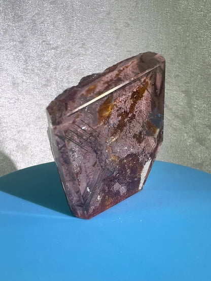 Garden Quartz Polished Freeform. Rare Purple Scenic Quartz. Gorgeous Lodolite With A Beautiful Landscape.