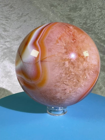 Carnelian Agate Sphere. 63mm. Gorgeous High Quality Display Sphere. Incredible Colors And Banding