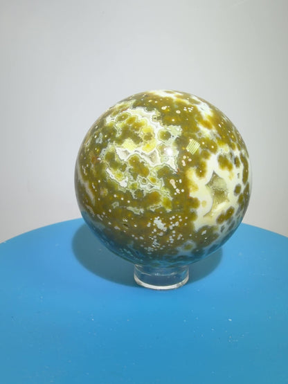 Ocean Jasper Sphere. 49mm. Gorgeous Sugar Druzy. Stunning Rare Display Sphere.