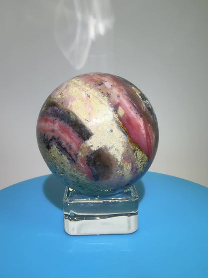 Strawberry Pink Opal Sphere From Peru. Gorgeous Bright Colors And Patterns. Amazing Rare Display Crystal.