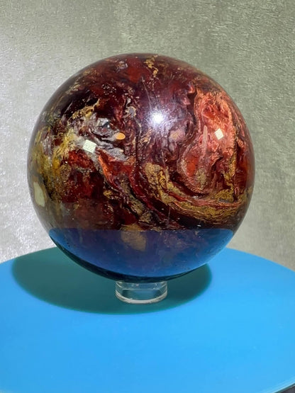 Pietersite Crystal Sphere. 66mm. Gorgeous Rare Red Pietersite Crystal. High Quality Display Sphere With Amazing Flash.