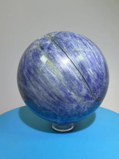 Kyanite Crystal Sphere. 65mm. Gorgeous Blue Kyanite Display Sphere. Rare Crystal With Stunning Flash