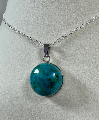 Natural Azurite Chrysocolla Pendant. Beautiful Crystal Necklace