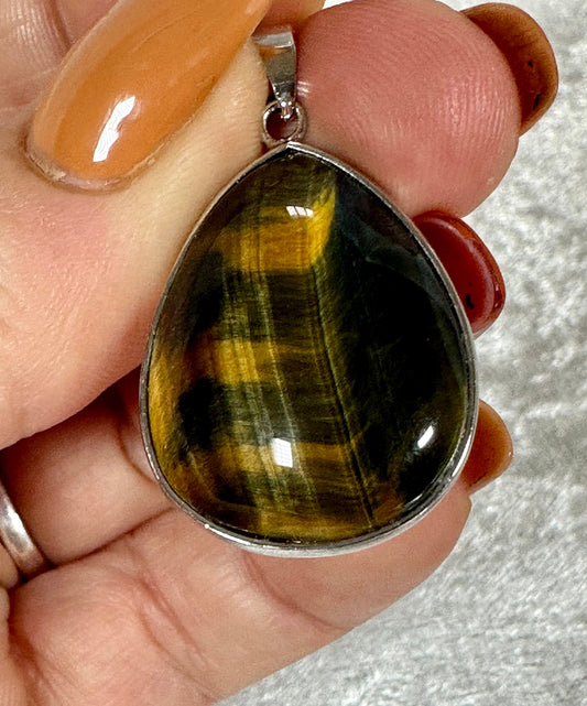 Gold And Blue Tigers Eye Necklace. Beautiful Tigers eye Pendant!