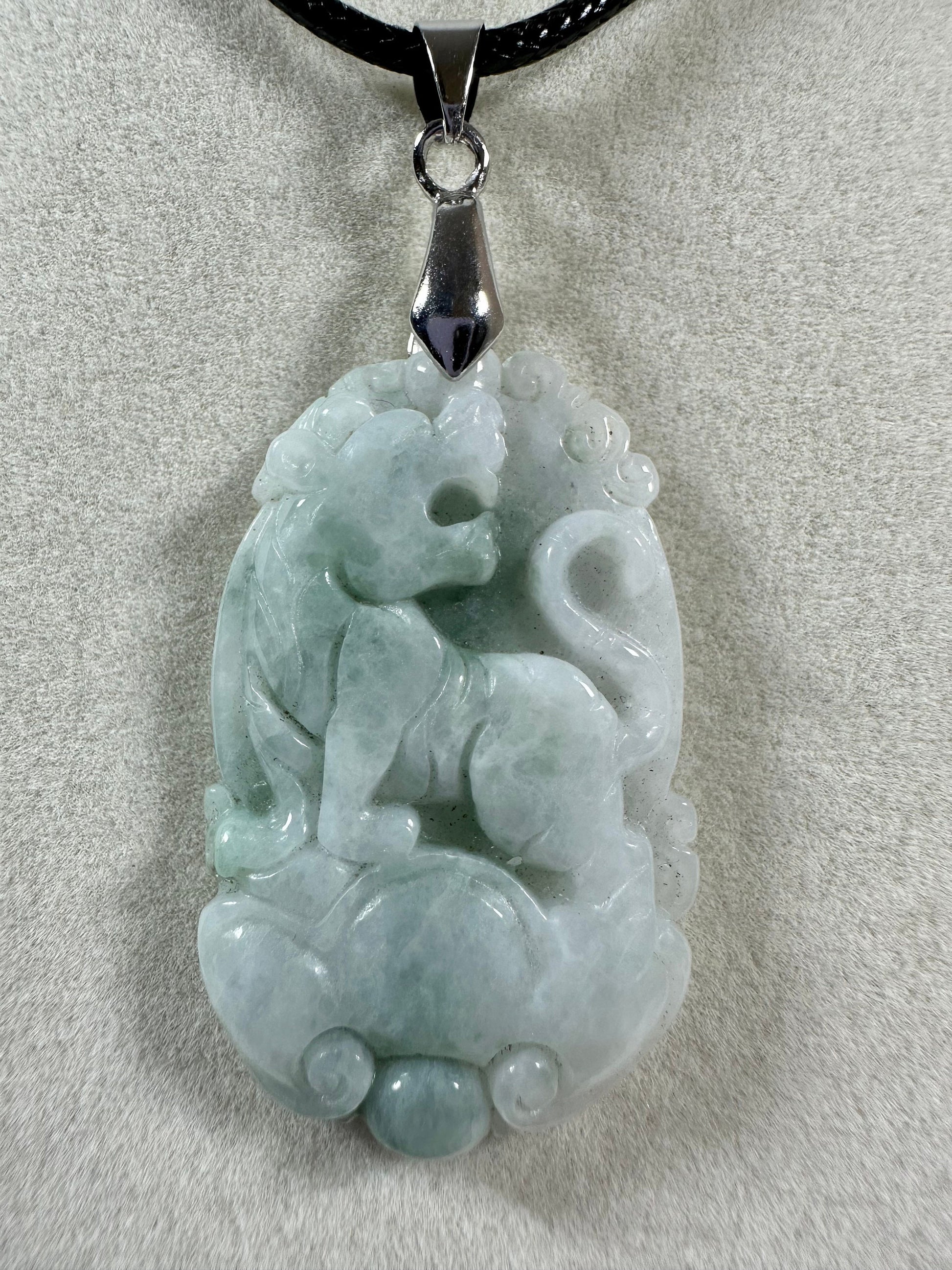Jade Chinese Zodiac Pendant. Tiger Pendant in Natural Jade.