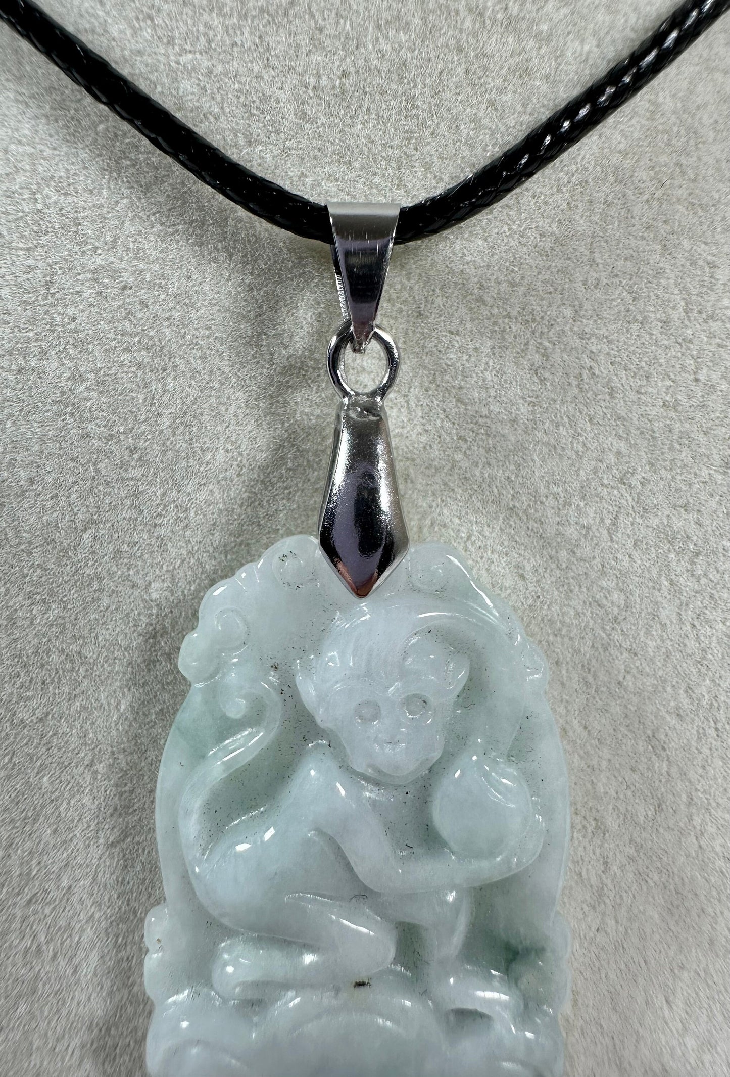 Jade Chinese Zodiac Pendant. Monkey Pendant in Natural Jade.