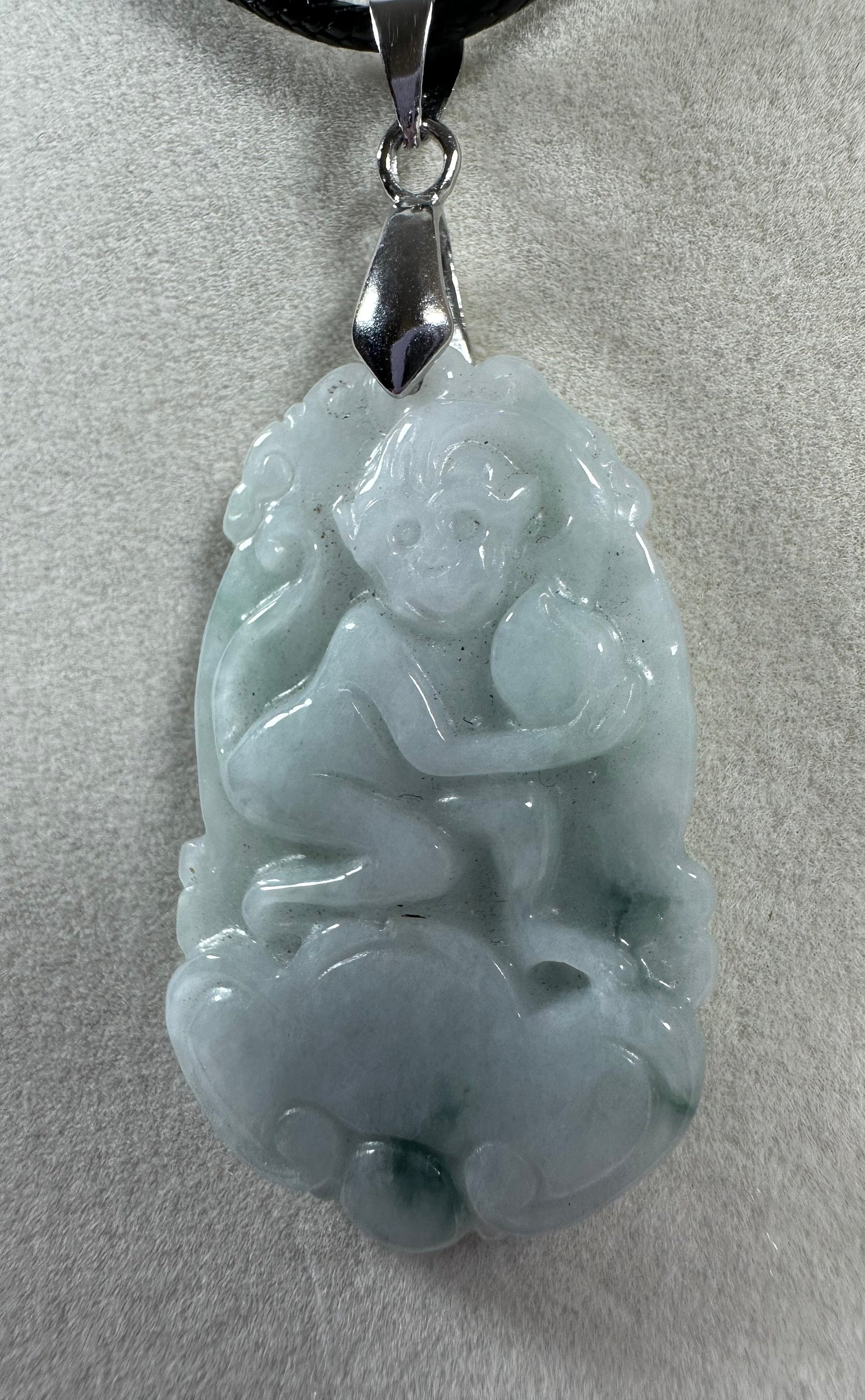 Jade Chinese Zodiac Pendant. Monkey Pendant in Natural Jade.