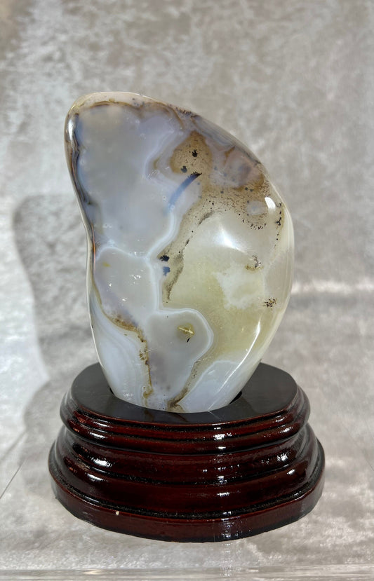 Beautiful Dendritic Agate Freeform. High Quality. Rare And Stunning Dendritic Blue Agate. Very Unique Crystal And Stand.
