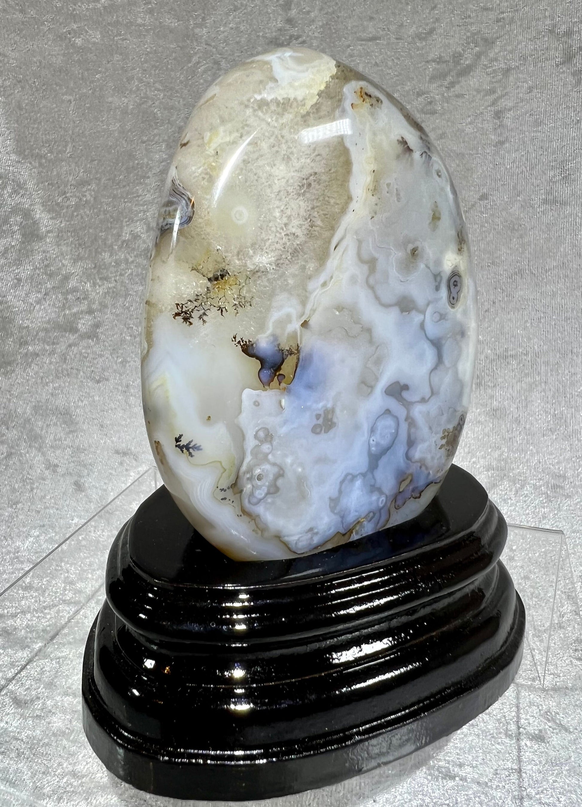 Beautiful Dendritic Agate Freeform. Rare And Stunning Dendritic Blue Agate. Very Unique Crystal And Stand.