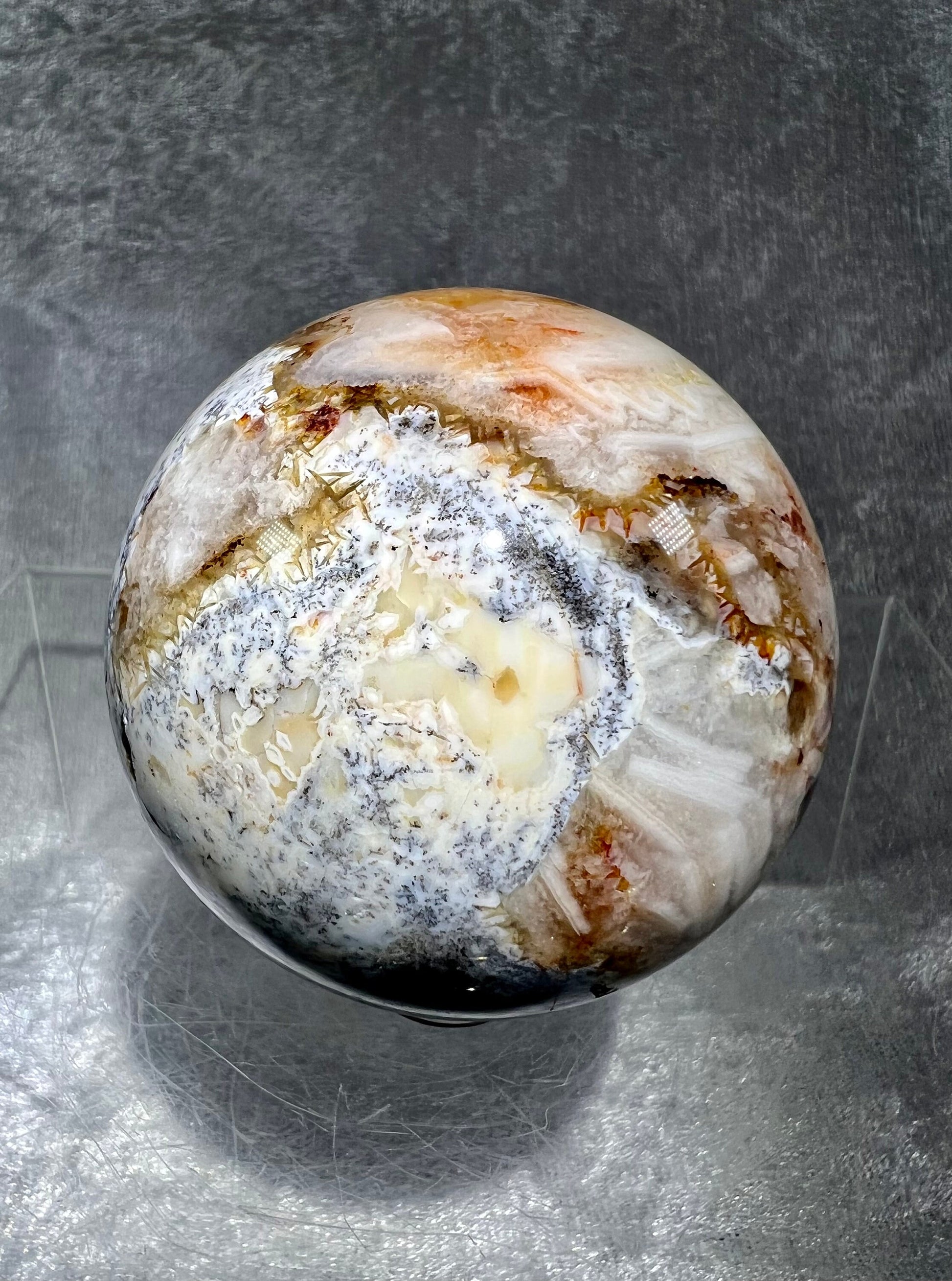 Beautiful Brecciated Mookaite Sphere. 59mm. Very Rare Crystal. Incredible Colors And Patterns.