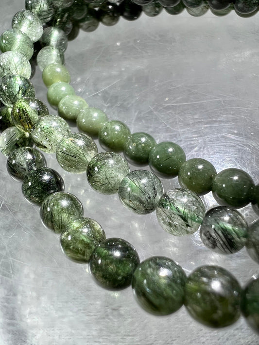 Stunning Green Rutile Bracelet. Triple Wrap Rutile Bracelet Or Necklace. Incredible Green Rutiles!