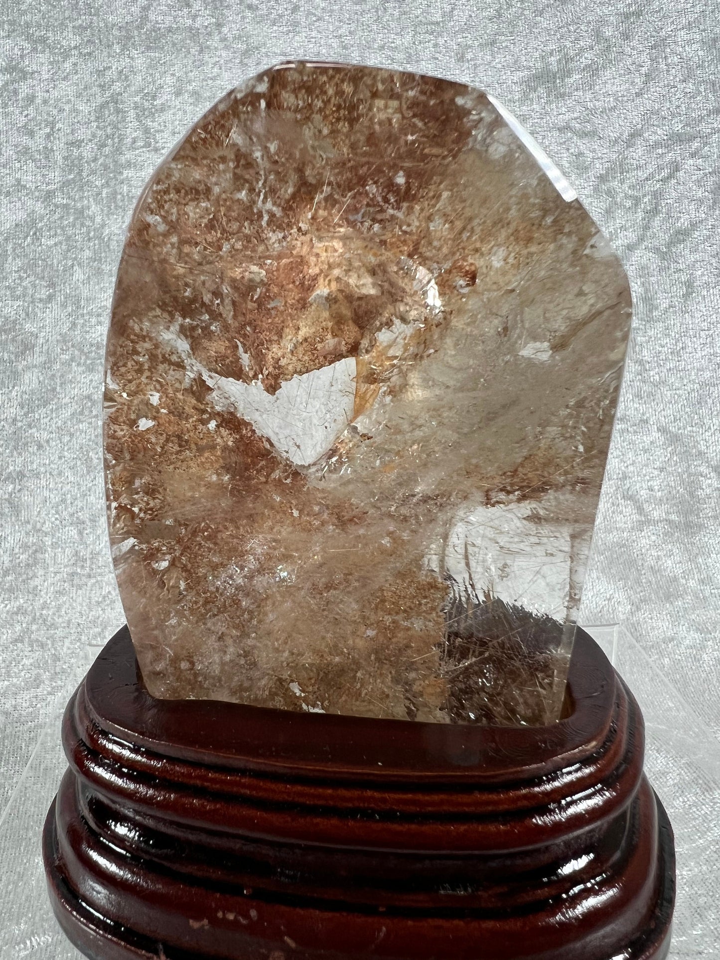 Large Rutile And Garden Quartz Freeform. Beautiful Pink Garden With Golden Rutiles. Stunning Lodolite With Custom Stand.