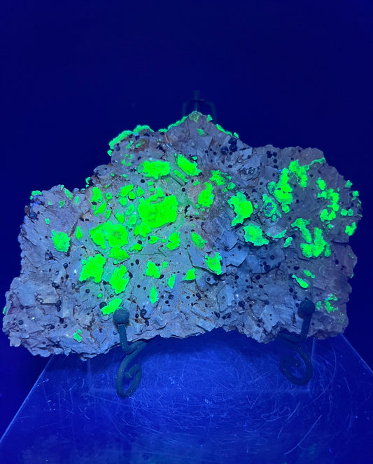 Beautiful Spessartine Garnet With Hyalite Opal Cluster. Gorgeous Green UV Reaction! Incredible Large Garnet And Hyalite UV Display Crystal.