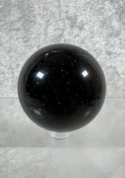 Amazing Dark Green Sandstone Sphere. Tons Of Flash! Very Fun Goldstone Sphere