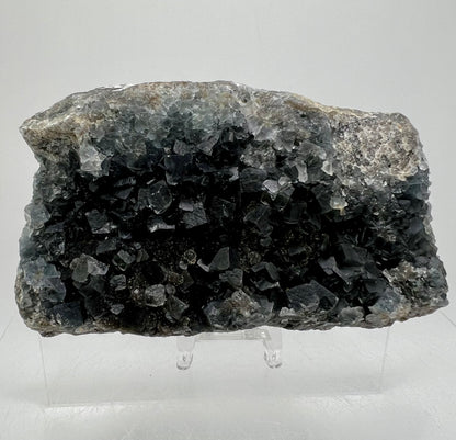 Stunning Rare Blue Fluorite Cubes Specimen. Incredible Black Sugar Druzy. UV Reactive Crystal