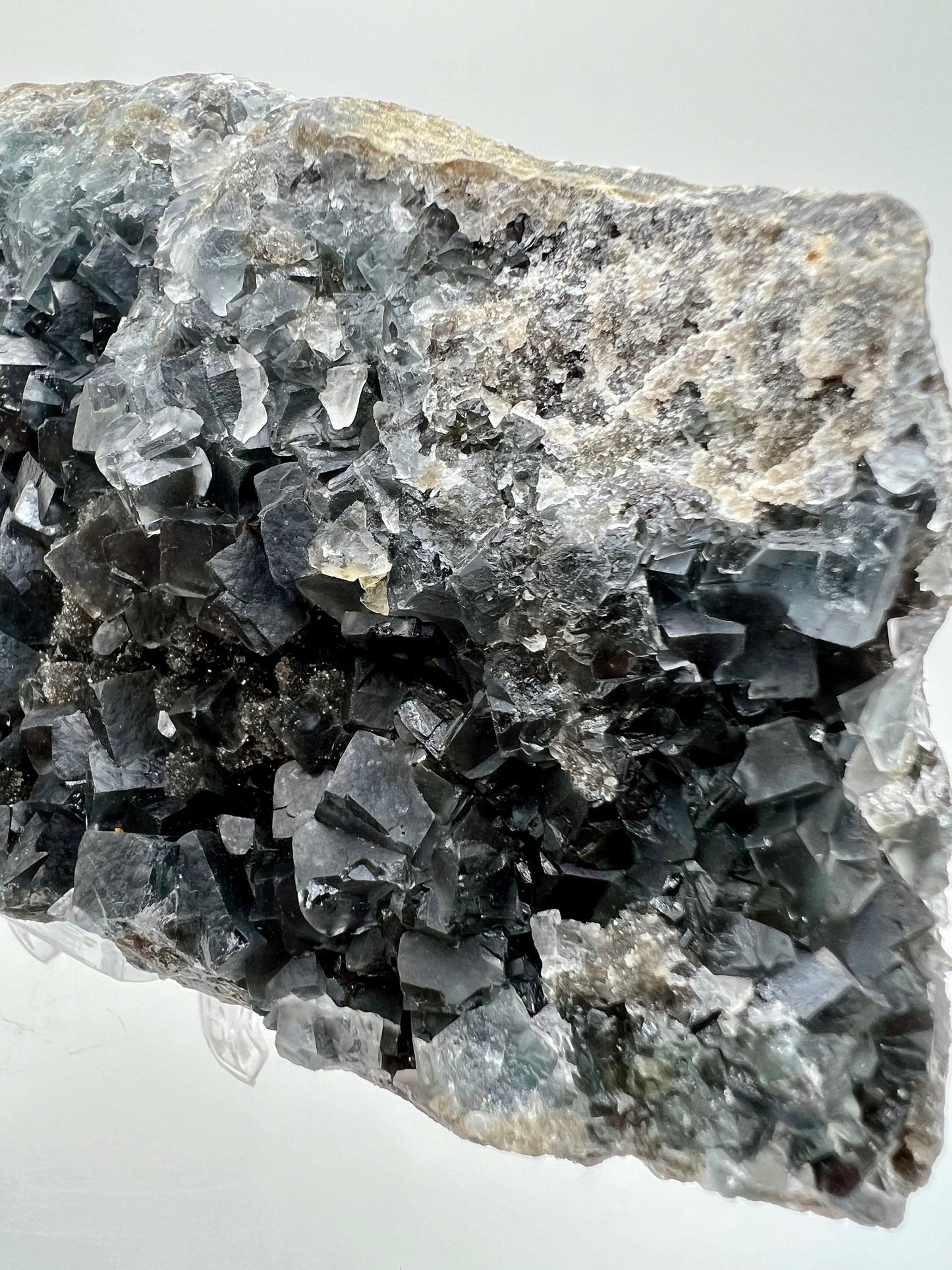 Stunning Rare Blue Fluorite Cubes Specimen. Incredible Black Sugar Druzy. UV Reactive Crystal