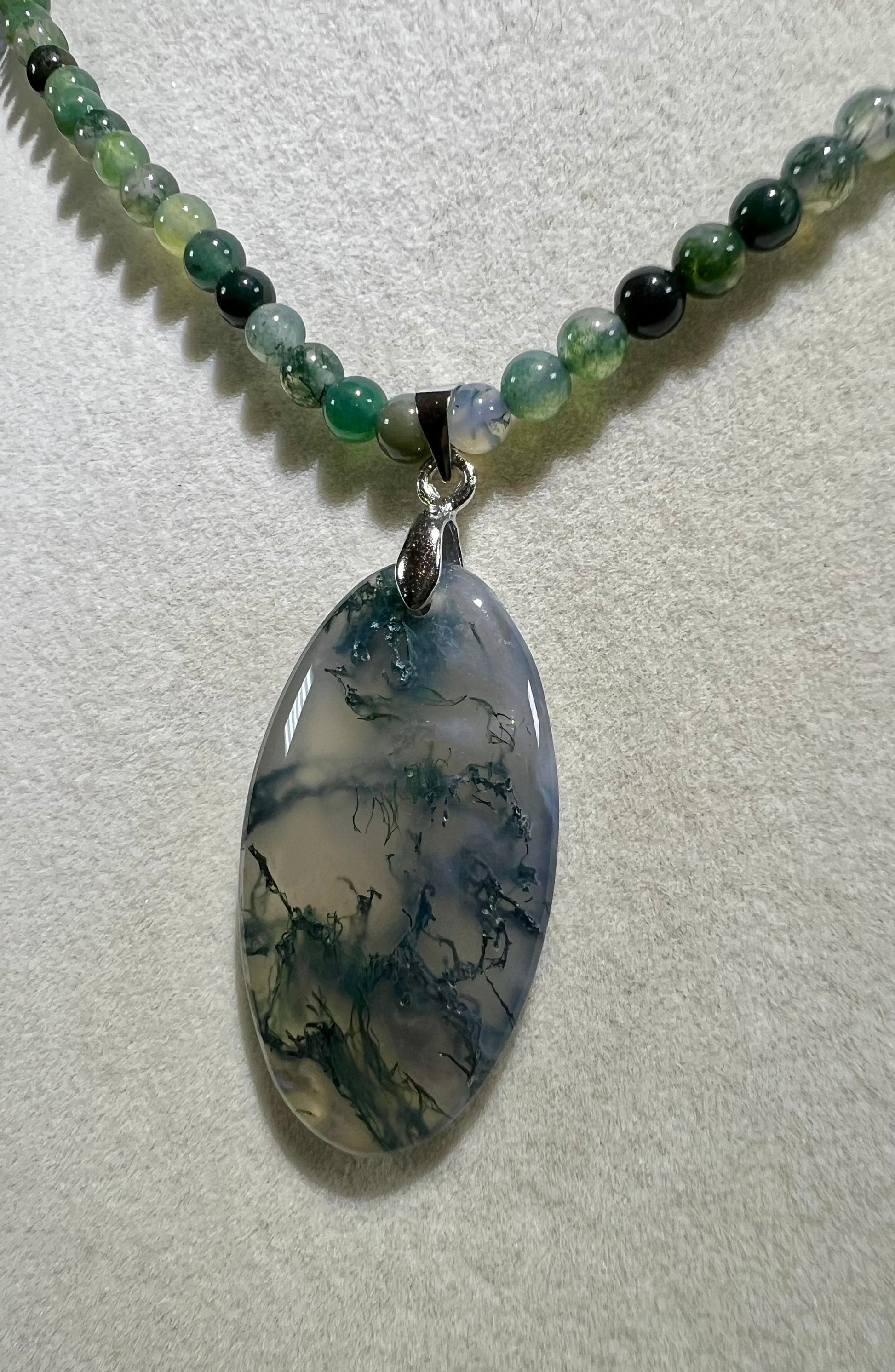 Amazing Moss Agate Crystal Pendant. Custom Made Moss Agate Bead Necklace. High Quality Crystal Necklace