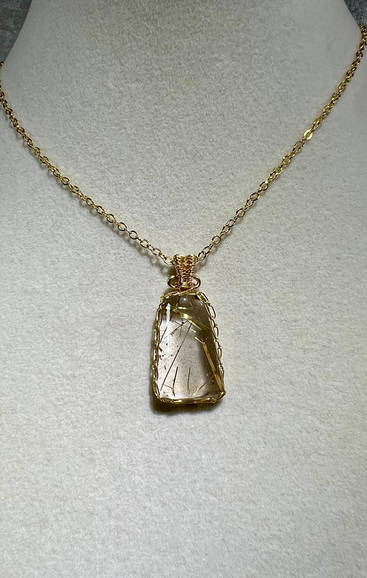 Very Unique Rutile Quartz Pendant. Beautiful High Quality Crystal. Rare Rutilated Quartz Necklace